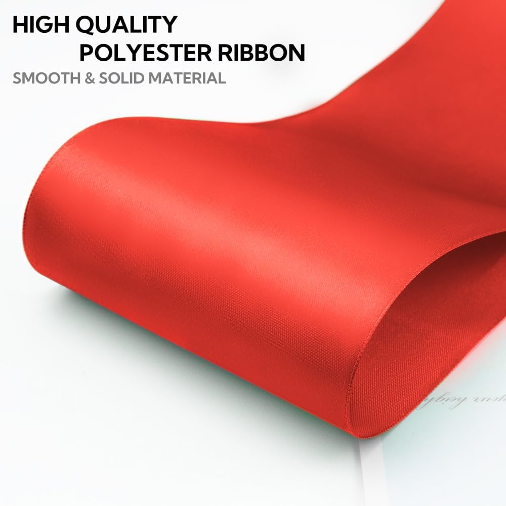 4 Inch 25 Yard Wide Satin Ribbon Red, Solid Fabric Large Ribbon Roll for Cutting Ceremony Wedding Opening Party Decoration, Chairs, Sewing, Festival Pageant Sashes