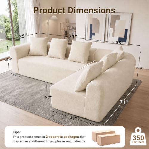 Claiks 106" Cloud Boneless Couch, L-Shaped Sectional Sofa - Image 2