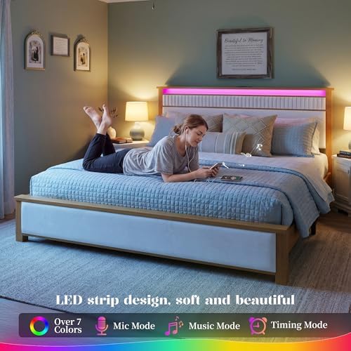 Homkdom Solid Wood King Size Bed Frame - Image 3