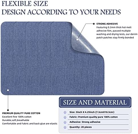 KING MOUNTAIN Iron-on Repair Patch 20 Pcs Pack, Denim Patches - Image 2