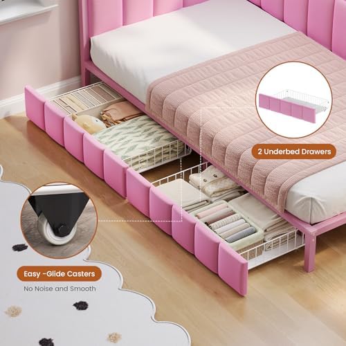 Hasuit Corner Bed Frame with Storage Drawers, Twin Daybed with Line Fabric - Image 6