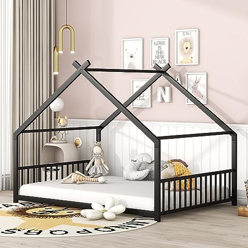 Flieks Full Size Metal House Bed Frame by Flieks