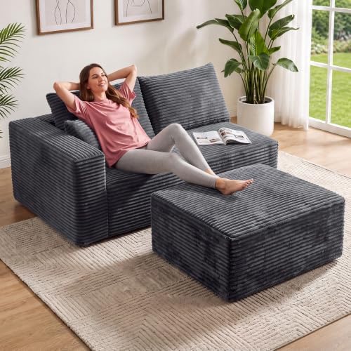 Boneless Ottoman for Couch, Corduroy Cloud Ottoman, Oversized Square Large Pouf - Image 3
