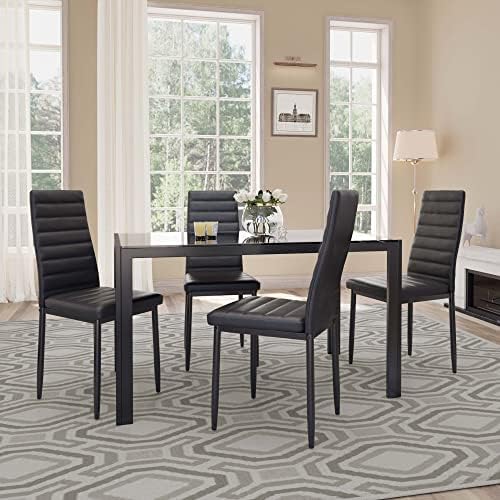 Gizoon Black 5 Piece Glass Dining Table Set - Image 4