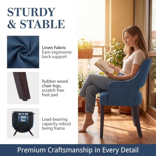Blue Linen Upholstered Dining Room Chairs Set of 2 - Image 7