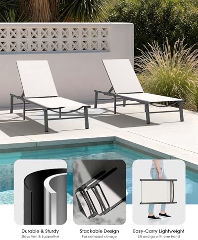 Ciokea Foldable Outdoor Lounge Chair, No Assembly Patio Chaise Lounge Outdoor - Image 5
