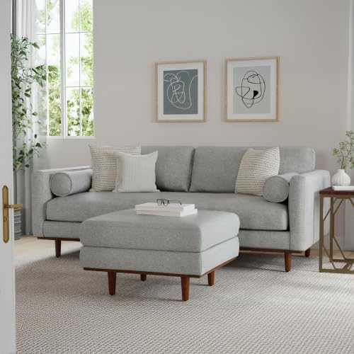 SIMPLIHOME Morrison 33" Wide Woven-Blend Rectangle Ottoman in Mist Grey - Image 4