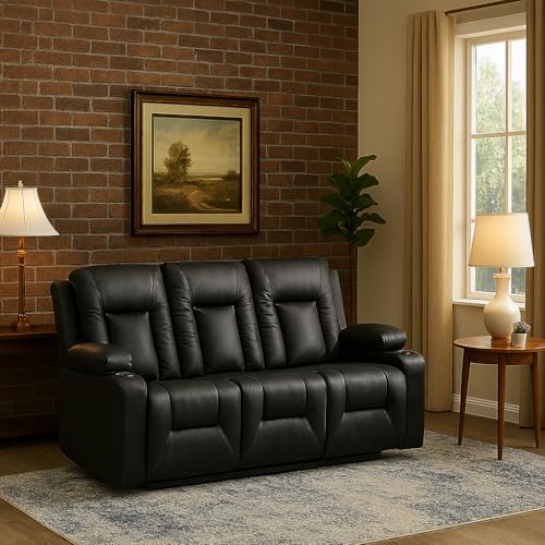 LUCKLIFE Faux Leather Recliner Sofa Set, Manual Living Room Furniture Sets - Image 4