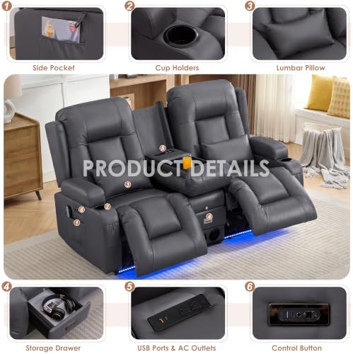TUNYI Wall Hugger Loveseat Recliner Sofa - Image 6
