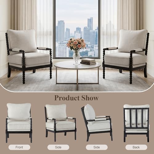 DUHOME Linen Fabric Spindle Accent Chairs Set of 2 - Image 7