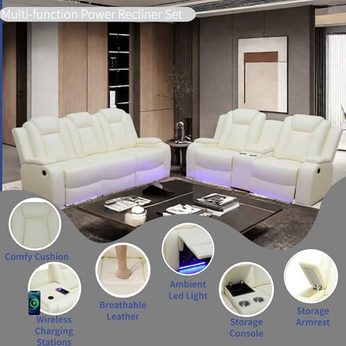 Power Recliner Set with LED Lights, Air Leather Reclining Set with USB - Image 3