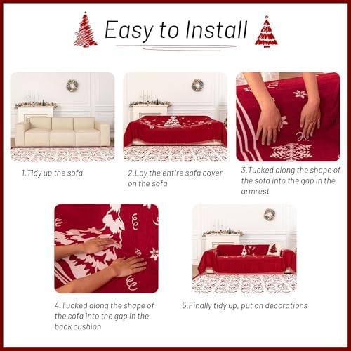 MYSKY HOME Couch Covers for Pets Thick Chenille Christmas Red Sofa Slipcover - Image 6