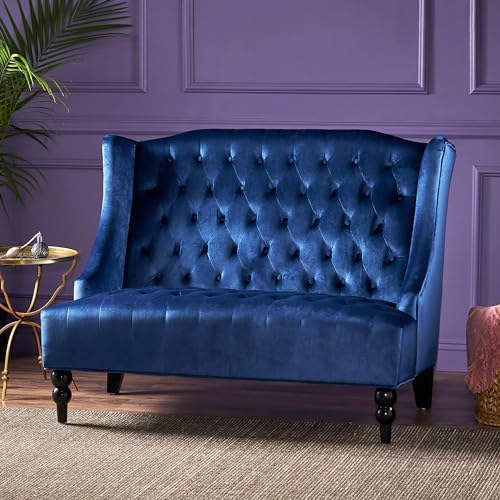Modern Tufted Velvet Wingback Loveseat, Tufted Velvet 2 Seat Couch Sofas by Merax