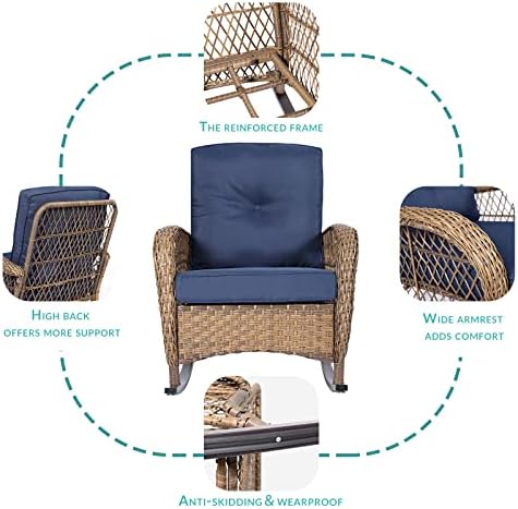 MEETWARM 3 Pieces Outdoor Wicker Rocking Chair Set, Rattan Patio Rocker Chairs - Image 2