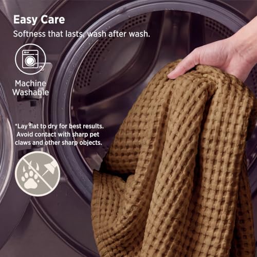 Bedsure Cooling Waffle Blanket for Hot Sleepers, Burnt Orange - Image 6