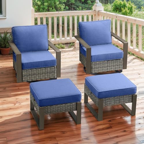 4 Pieces Outdoor Wicker Swivel Rocker Chairs by Rilyson