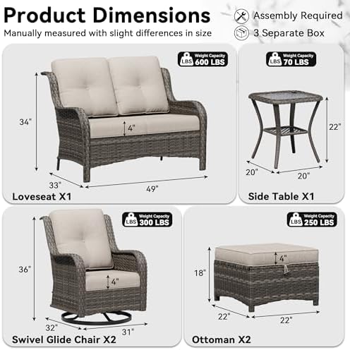 6 Piece Outdoor Wicker Patio Furniture Set, Outdoor Swivel Rocker Patio Chairs - Image 2