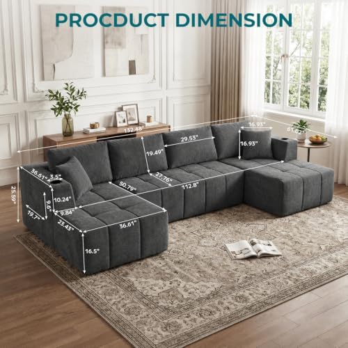 Skepphlay 132" U Shaped Couch, Boneless Sectional Couches - Image 2