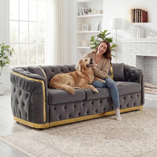 84.6" Mid Century Modern 3 Seater Chesterfield Sofa Couch - Image 3
