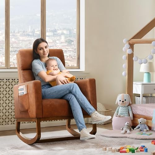 Yaheetech 28in Wide Padded High Back Nursery Rocking Chair - Image 3