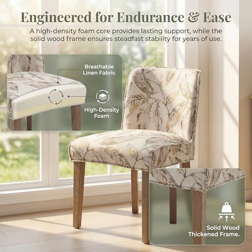Dining Room Chairs Set of 6, Linen Fabric Floral Pattern Kitchen Chairs - Image 6