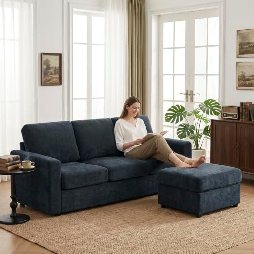 84” Chenille 3-Seater Sofa W/Movable Ottoman - Image 4