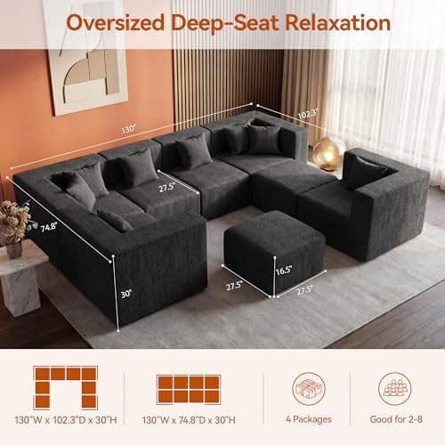 MONVANE Modular Sectional Sofa, Oversized 8 Seat Convertible U Shaped Couch - Image 3