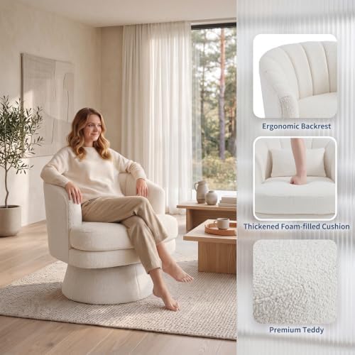 Garvee Teddy Swivel Accent Chair, 360° Barrel Chair - Image 3