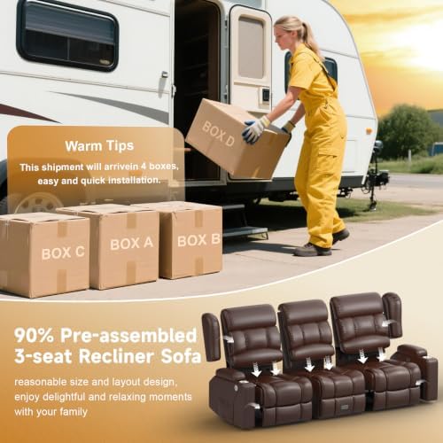Loveseat Recliner Sofa with Flip Backrest Design, 3 Seat RV Recliner Sofa with - Image 7