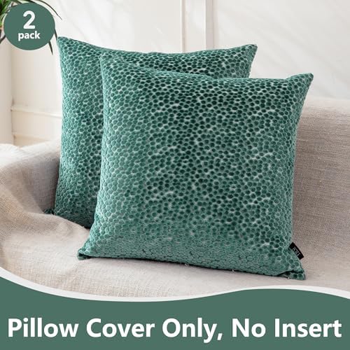 FIFU 22x22 Inch Throw Pillow Covers Set of 2, Jacquard Velvet, Teal Green - Image 2