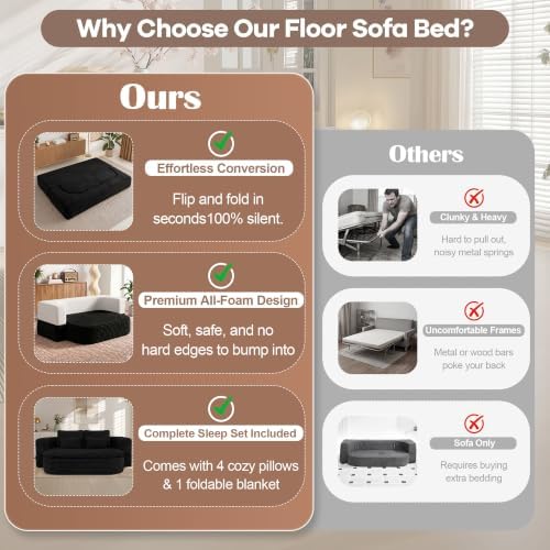 75'' Folding Sleeper Sofa Bed, Memory Foam Boneless Couch - Image 5