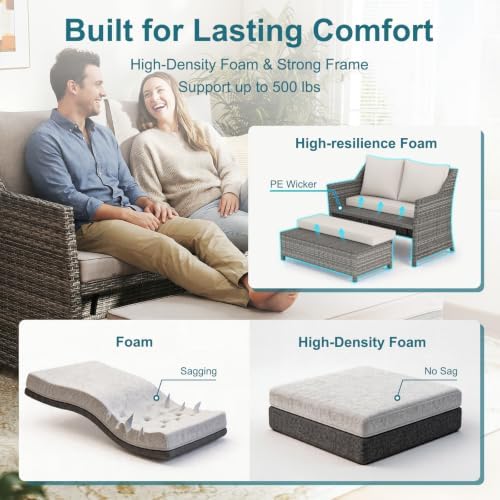 OC Orange-Casual Wicker Patio Loveseat Sofa w/Storage Ottoman - Image 4