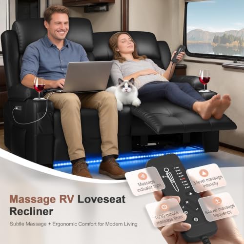 Reclining Loveseat Sofa, RV Loveseats Recliner Sofas Wall Hugger, Double - Image 5
