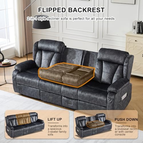 90.6" Reclining Sofa 3 Seater Recliner Couch - Image 5