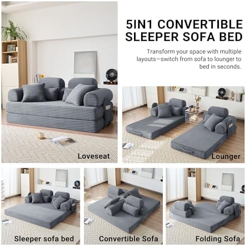 78.8" Futon Sofa Bed with High Back, Boneless Couches - Image 3