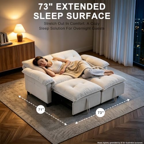 73" Sleeper Sofa Bed Full, Pre-Assembled Velvet Pull Out Sofa - Image 6