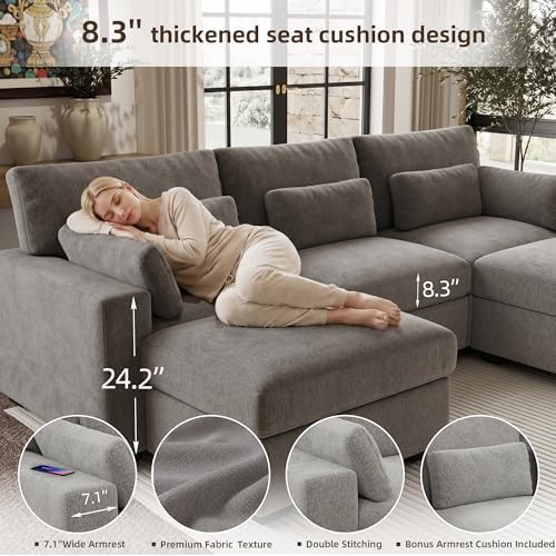 WorthFurni 113.4'' Modular Sectional Sofa, U Shaped Oversized Extra Deep Couches - Image 5