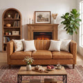 Garvee 81'' Cognac Tan Faux Leather Couch by Garvee