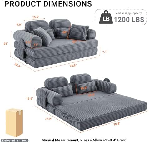 78.8" Futon Sofa Bed with High Back, Boneless Couches - Image 2