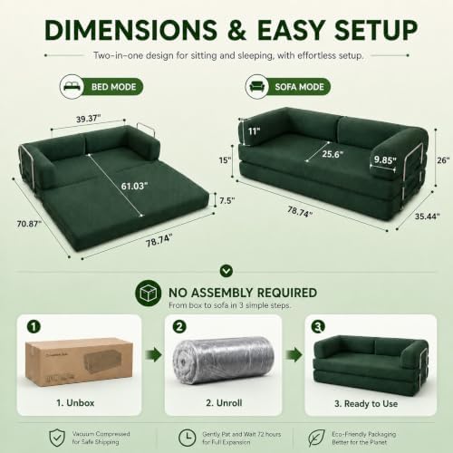 WHGBJA 79" 5 in 1 Convertible Sofa Bed Couch, Modular Sectional - Image 2