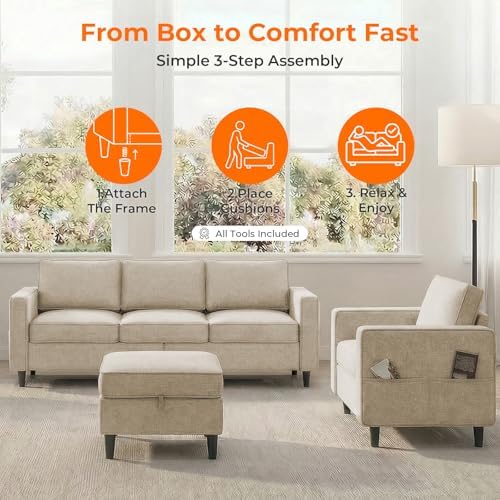 ijuicy 2PCS Sectional Sofa Set, 4 Seat Couch Set, 3 Seat Couch - Image 5
