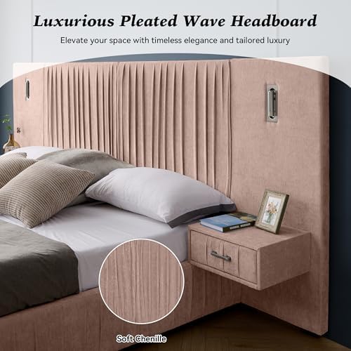 King Size Chenille Platform Bed - Image 3