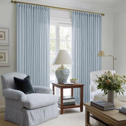 TWODRAPES Blue Grey 90 Inch Linen Curtains Pinch Pleated - Image 6