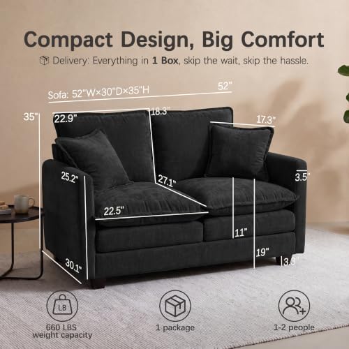 52" Loveseat Sofa, Cloud Love Seat Small Couches - Image 2