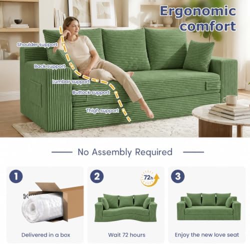 3 Seater Boneless Couch for Living Room, Convertible Sofa Bed - Image 6