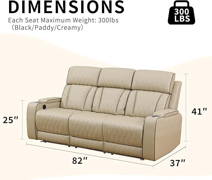 Power Recliner Set with LED Lights, Quilted Air Leather Reclining Set with USB - Image 2