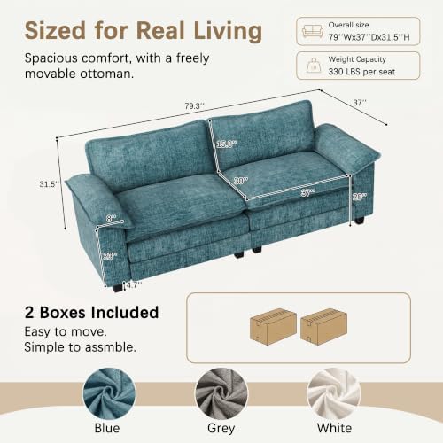 Homall 79.3" Loveseat Sofa, Cloud Sofa Couch, Deep Seat, Dark Blue - Image 2
