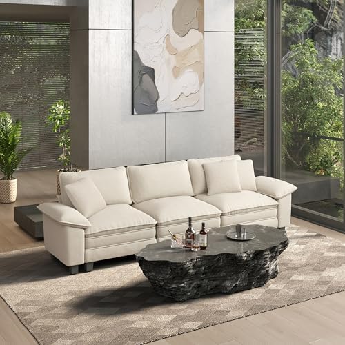 HERA'S HOUSE 124" Oversized Modular Sectional Straight Sofa, Chenille White by HERASHOUSE