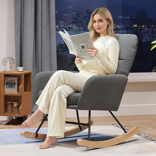 Nursery Rocking Chair, Upholstered Glider Rocker, Dark Grey - Image 7