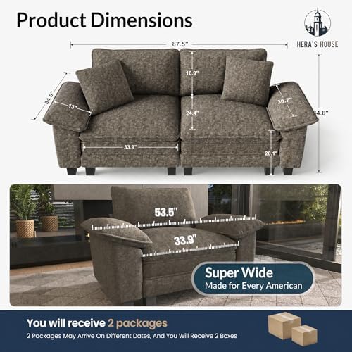 HERA'S HOUSE 88" Oversized Modular Sectional Loveseat Sofa, Chenille Ash - Image 3